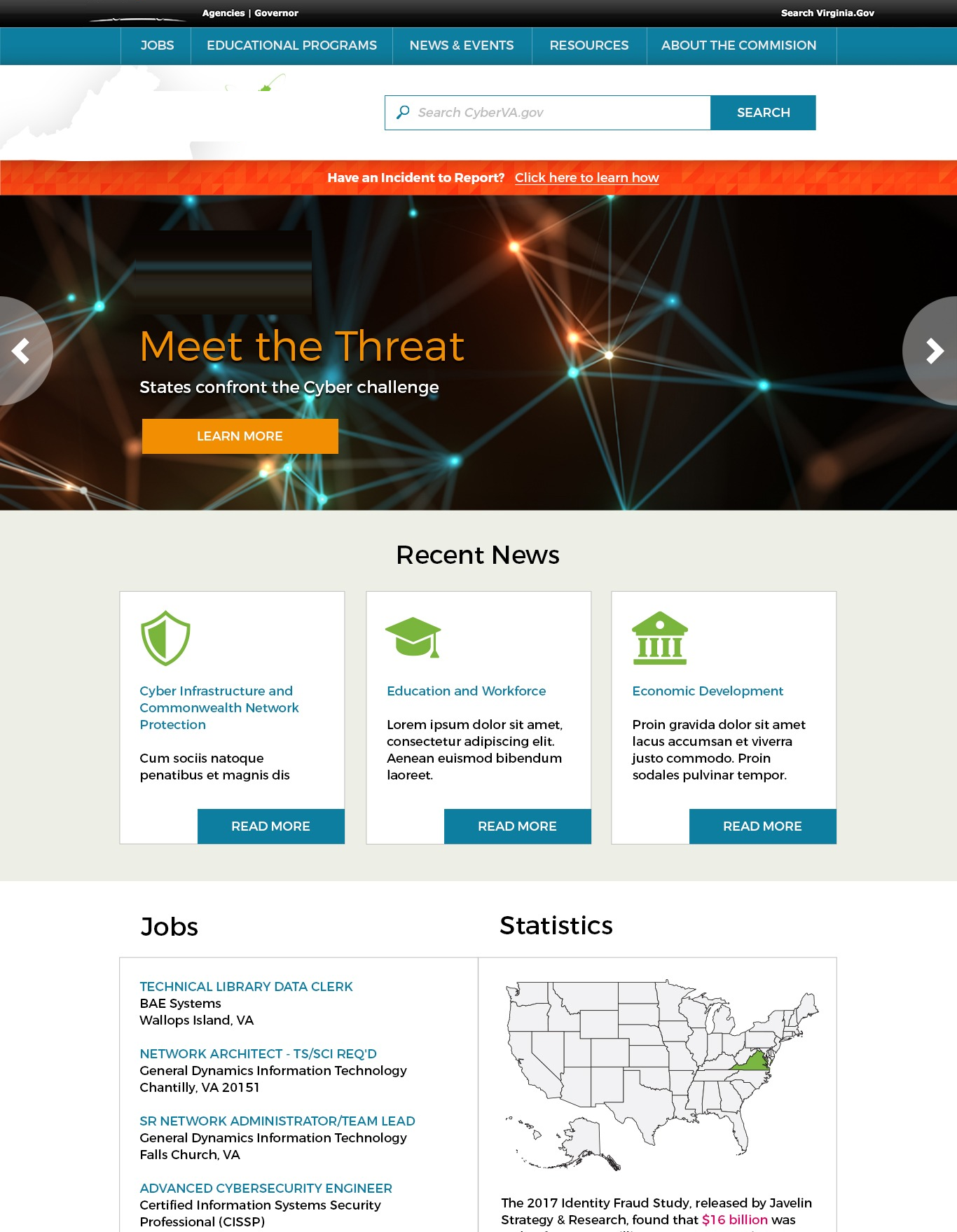 Cyber Virginia homepage design from selected work